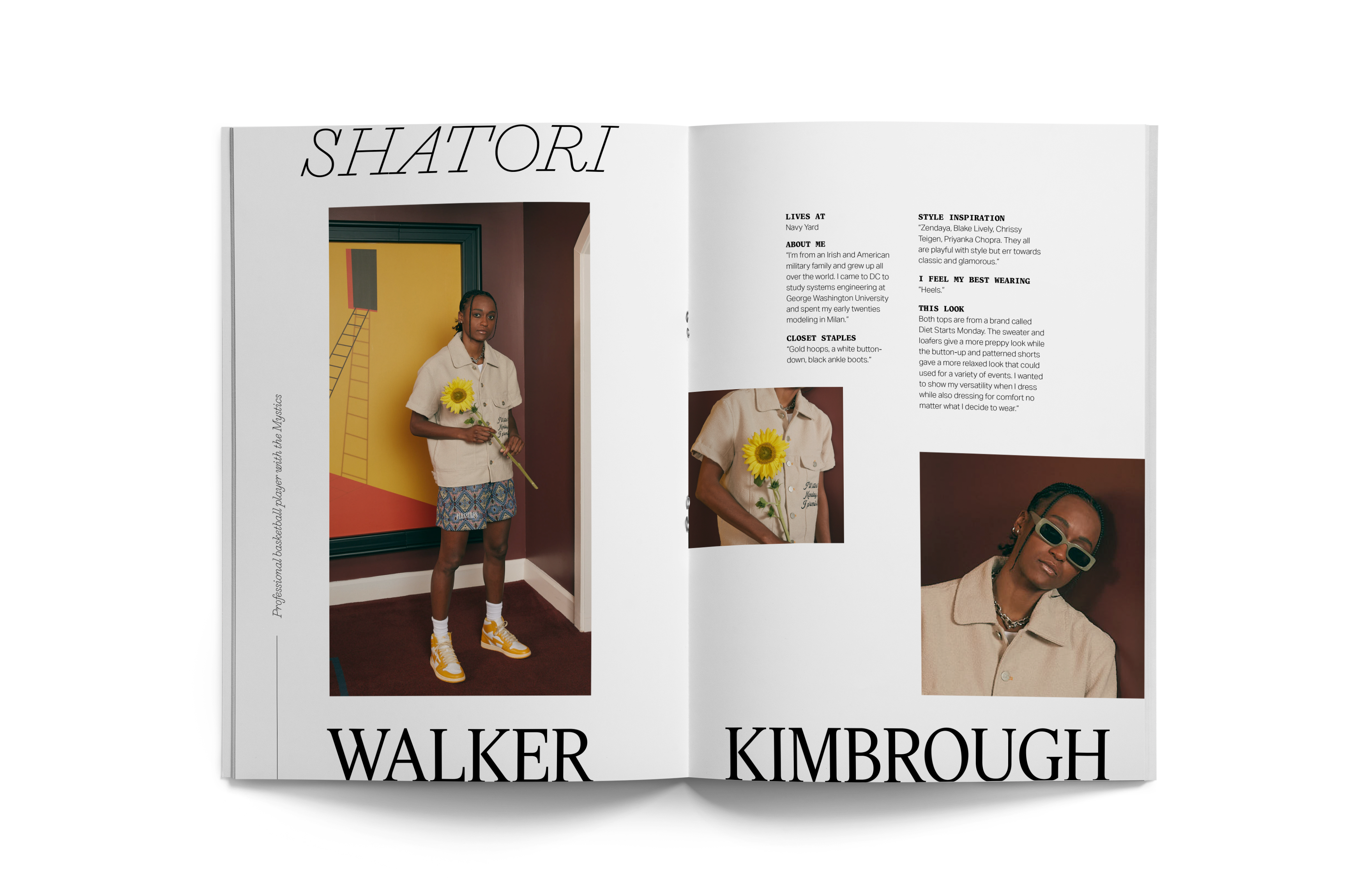 Style Setters — Shatori Walker Kimbrough profile spread with large serif name lockup