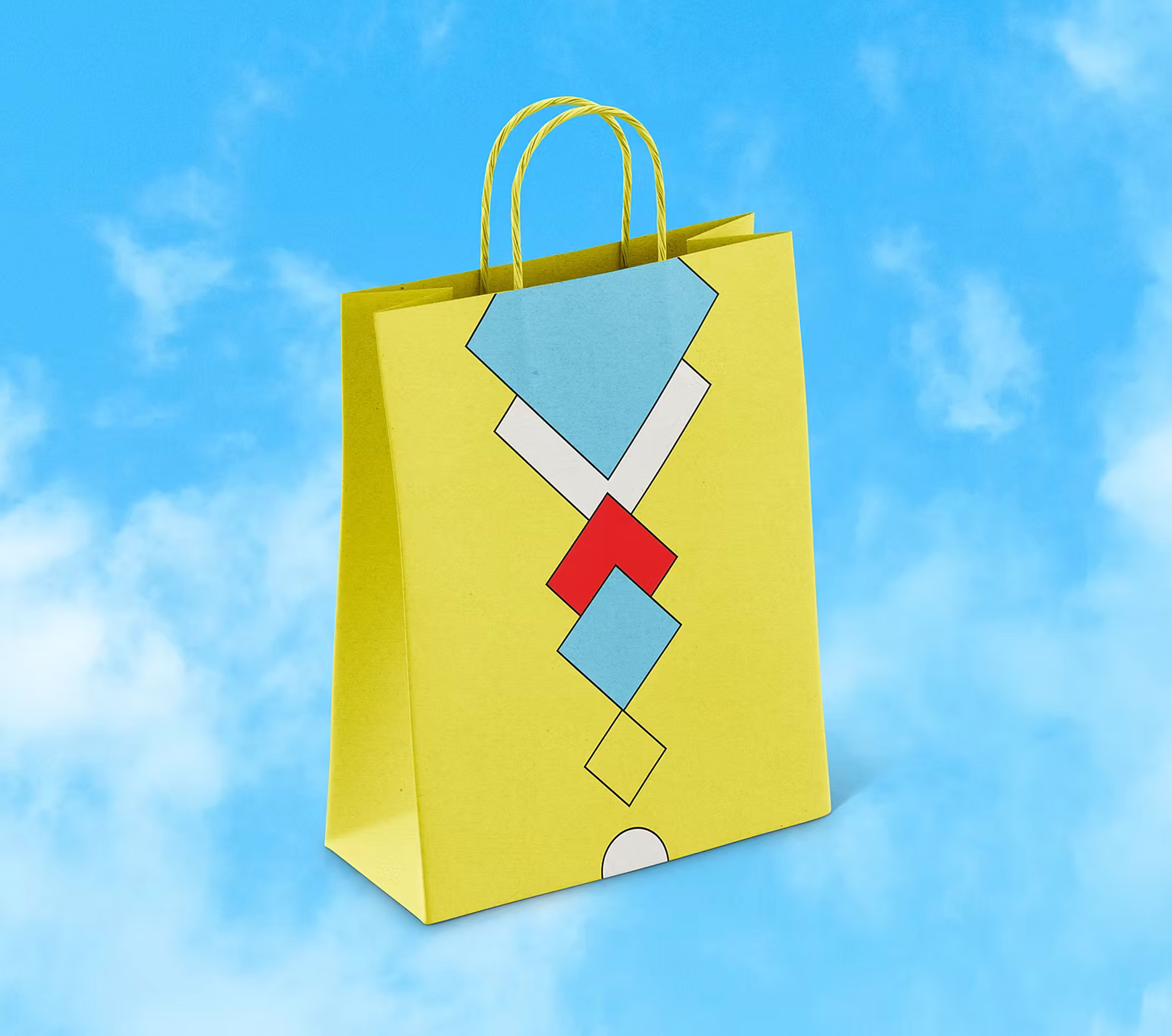Goodie Bag blue diamond shopping bag mockup on blue sky background