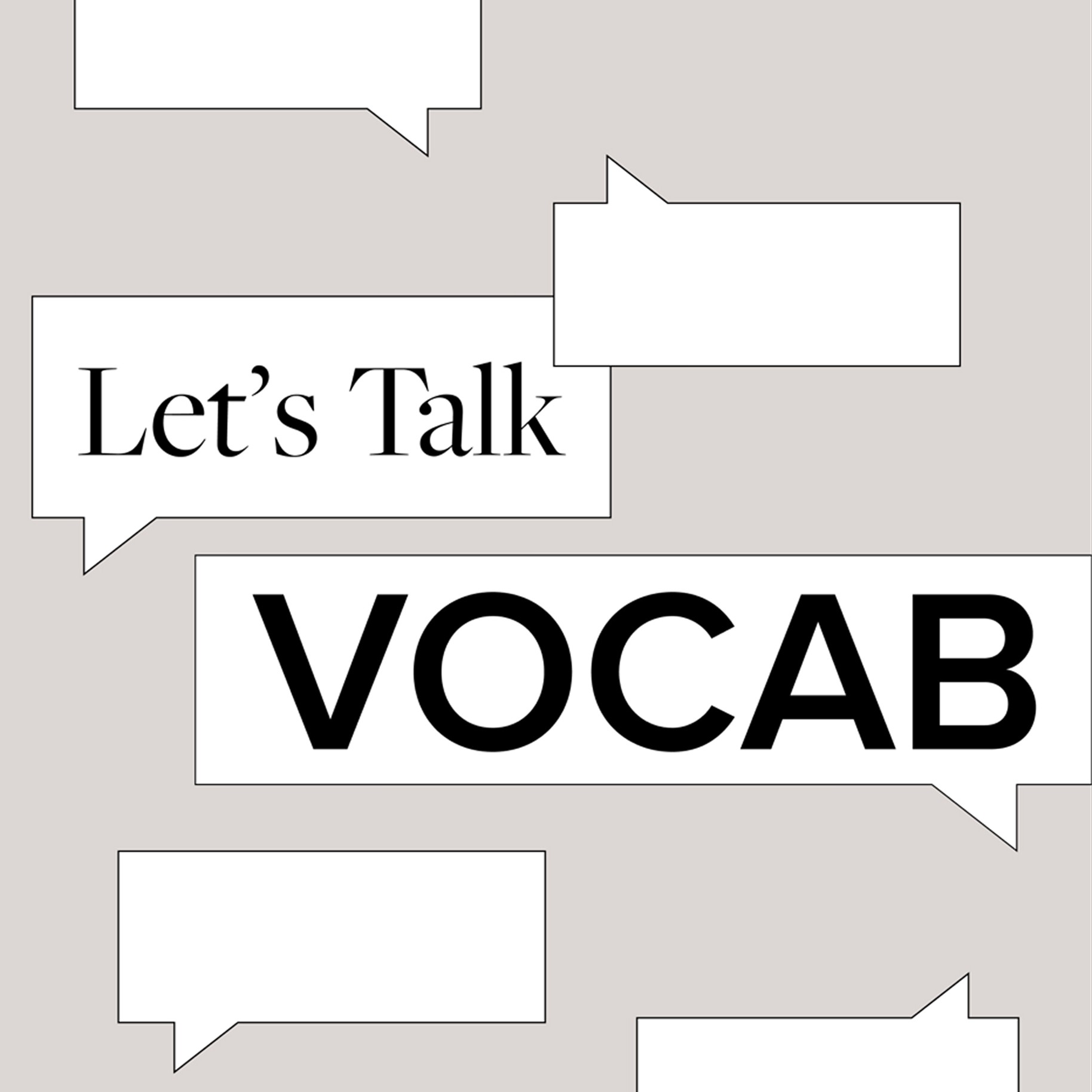 Marketing post: speech-bubble graphic reading 'Let's Talk Vocab'