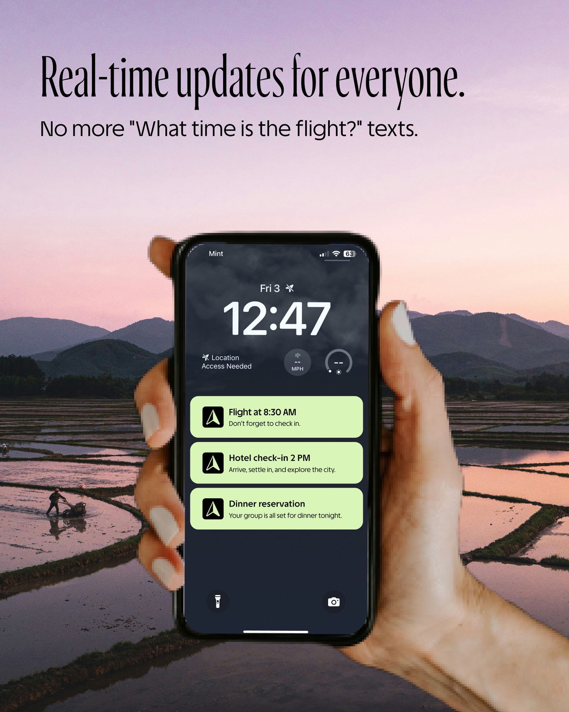 Where To post: 'Real-time updates for everyone' on a phone lock screen