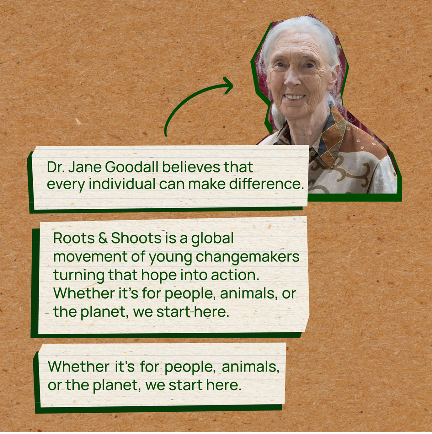 Roots & Shoots post: a Dr. Jane Goodall quote card