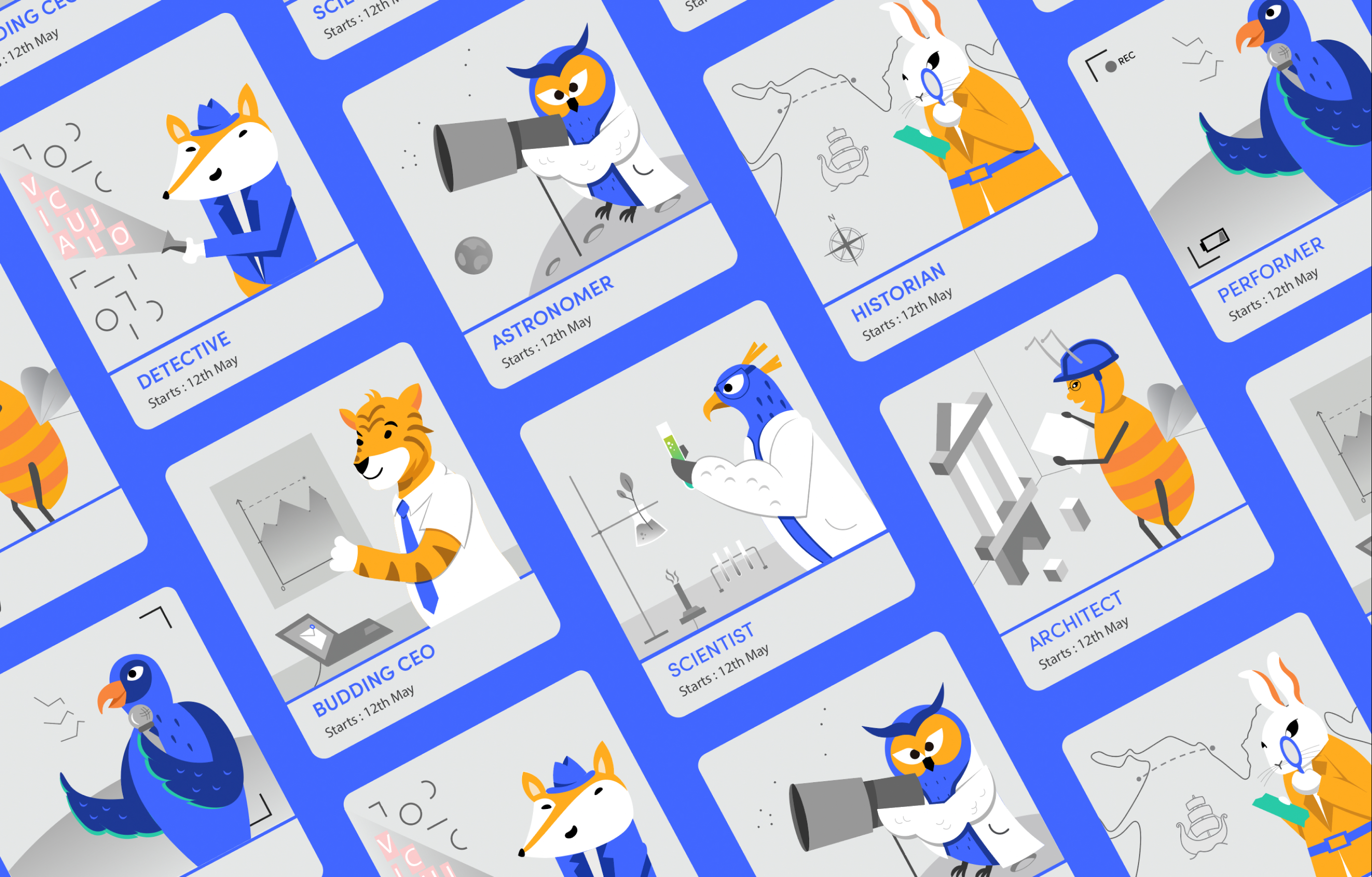 Uable character illustration grid card assets