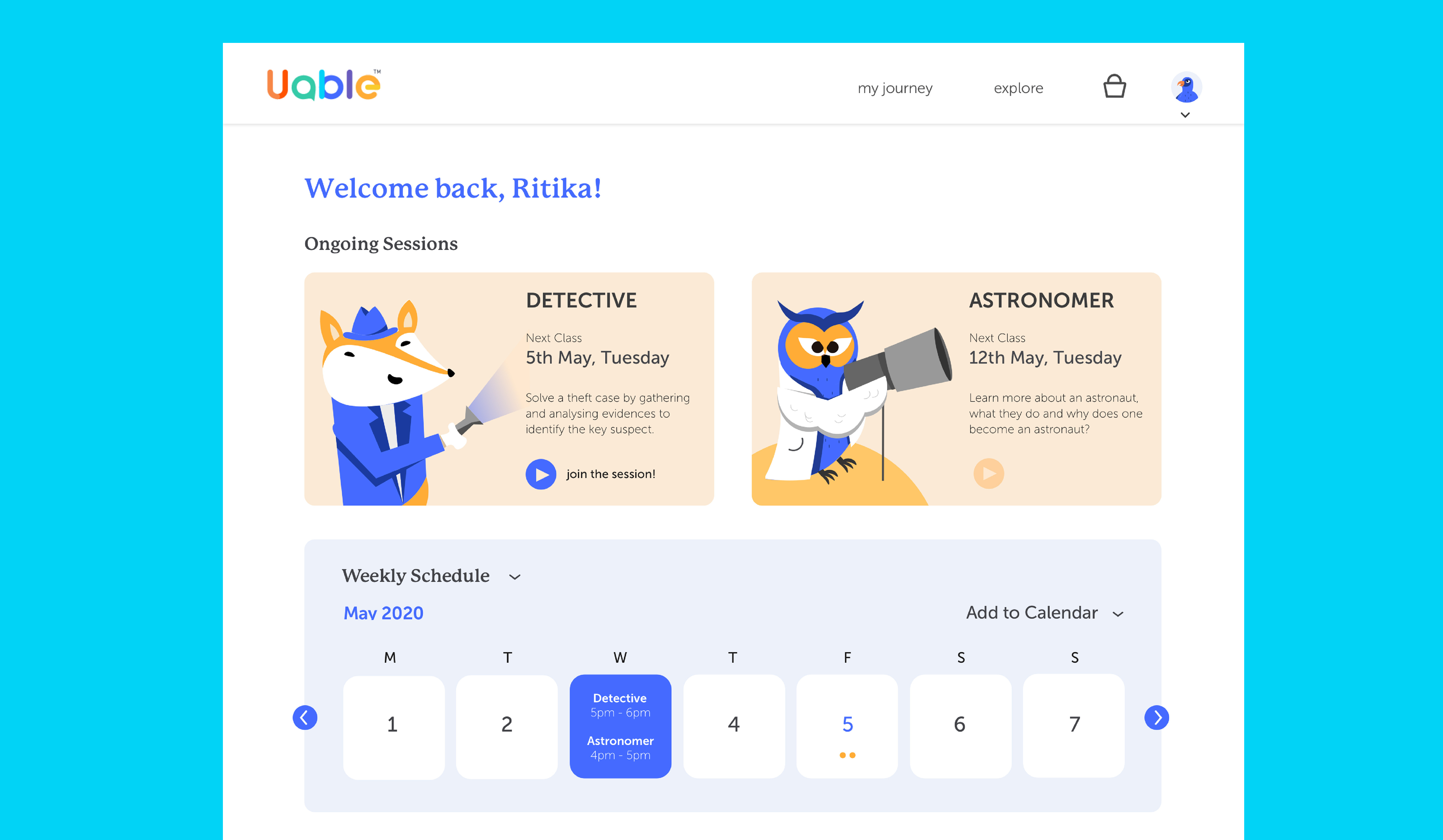 Uable app design and dashboard