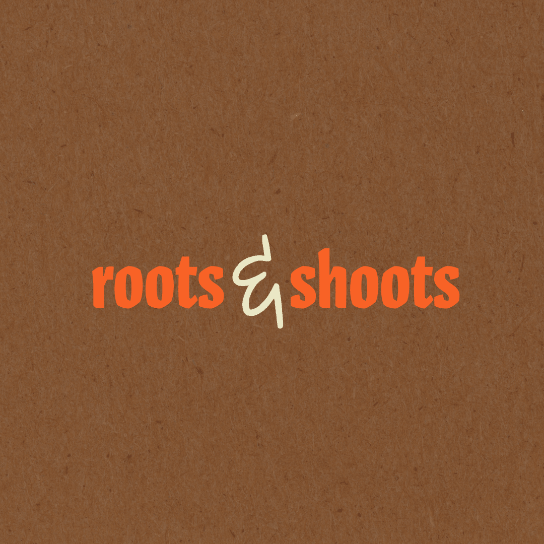 Roots & Shoots brand identity on kraft